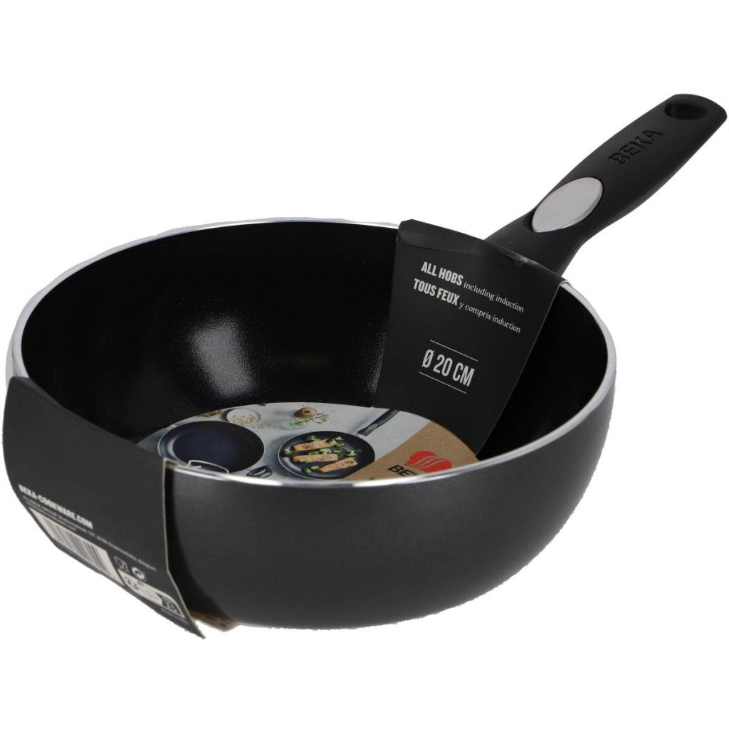 Beka Pro Induc Wok Pan 20 cm Black - 100% PFAS-free, Ceramic Non-Stick, Induction Compatible