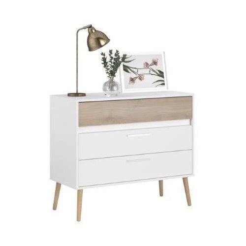 Commode  AALBORG  3 Tiroirs - Décor blanc et chene - Scandinave -  L 90,8 x P 40 x H 77,5cm - PARISOT afbeelding 4