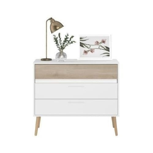 Commode  AALBORG  3 Tiroirs - Décor blanc et chene - Scandinave -  L 90,8 x P 40 x H 77,5cm - PARISOT afbeelding 5