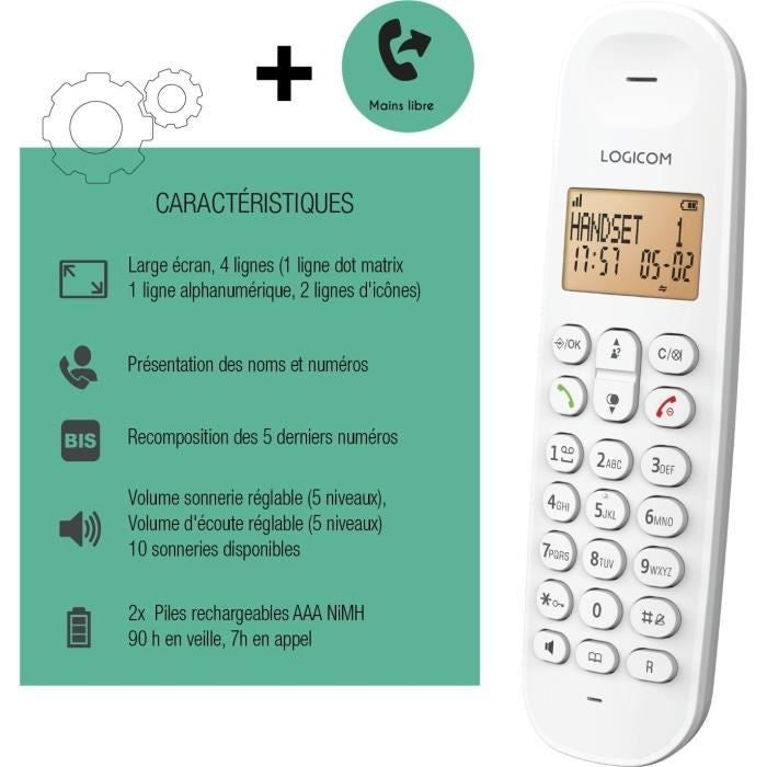 Téléphone fixe sans fil - LOGICOM - DECT ILOA 150 SOLO - Blanc - Sans répondeur afbeelding 6