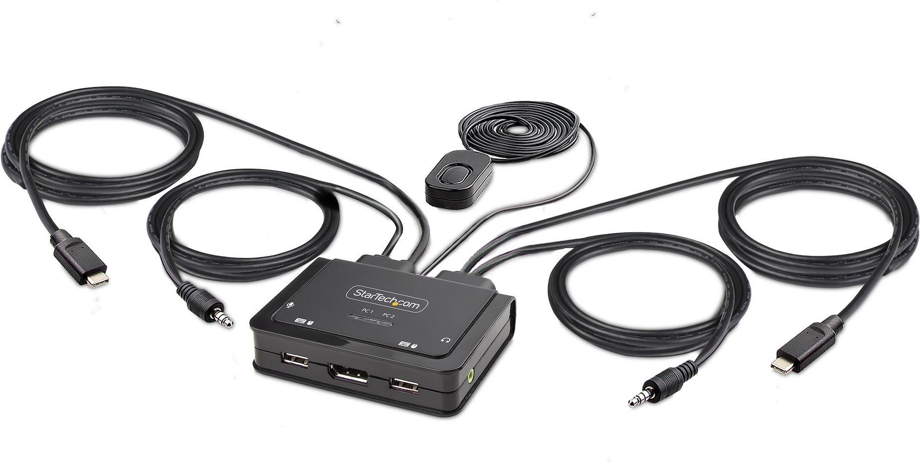 StarTech.com 2-Port USB-C Cable KVM Switch, 4K 60Hz DisplayPort Output, Compact KVM with 4ft/1.2m USB Type-C/Audio Integrated Cables, Bus Powered - Remote Push-Button/Hotkey Switching (C2-D46-UC2-CBL-KVM) - KVM-/Audio-Switch - kompakt - 2 x