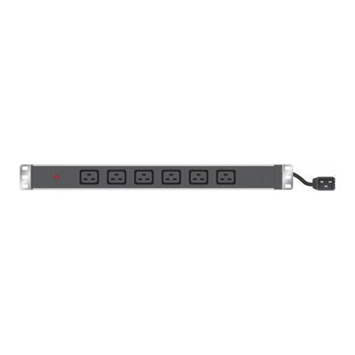 FROEHLICH & WALTER 19 Steckdosenleiste 6 x IEC19 Buchse im Alugehäuse 1HE, 3 x 1,5mm Kabel 2,5m, RAL 9005 black (808904) afbeelding 1
