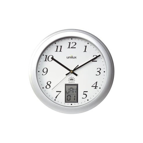 unilux Wanduhr "INSTINCT", Durchmesser: 305 mm Farbe: silber, LCD Anzeige wahlweise: Monat/Datum, - 1 Stück (100340853) afbeelding 1