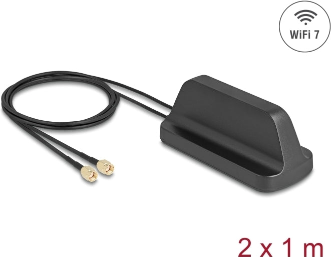 Delock WiFi 7 Antenna - 2 x RP-SMA Connectors - 2.4 - 4.0 dBi Omnidirectional with Magnetic Base (81454)
