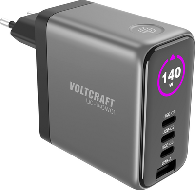 Voltcraft UC-140W01 USB Charger 1x USB-A, 3x USB-C® USB PD Black GaN VC-17776050