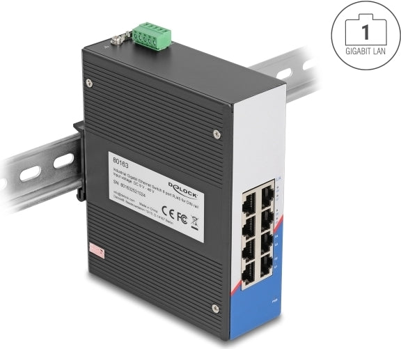 Delock Industrial RJ45 Switch - 1 Gbps - DIN Rail - 9V to 48V Power Supply (80163)