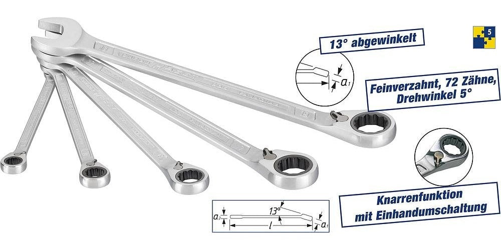 HAZET 606/5 - 8,10,13,17,19 mm - Chrom - Chrom - Glänzend - 13° - Deutschland (606/5) afbeelding 1