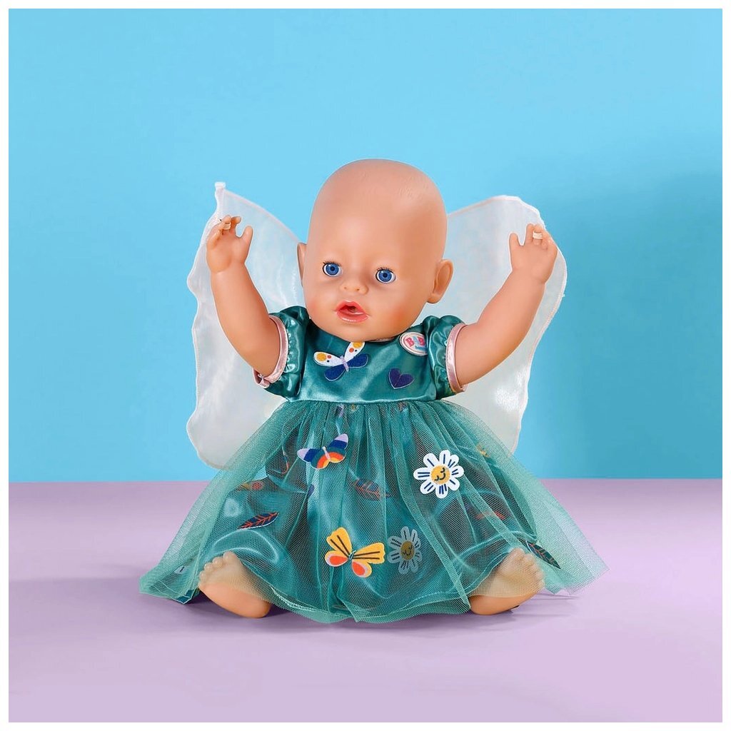 Baby Born Fairy Outfit - Forest Green Dress with Wings for 43 cm Dolls