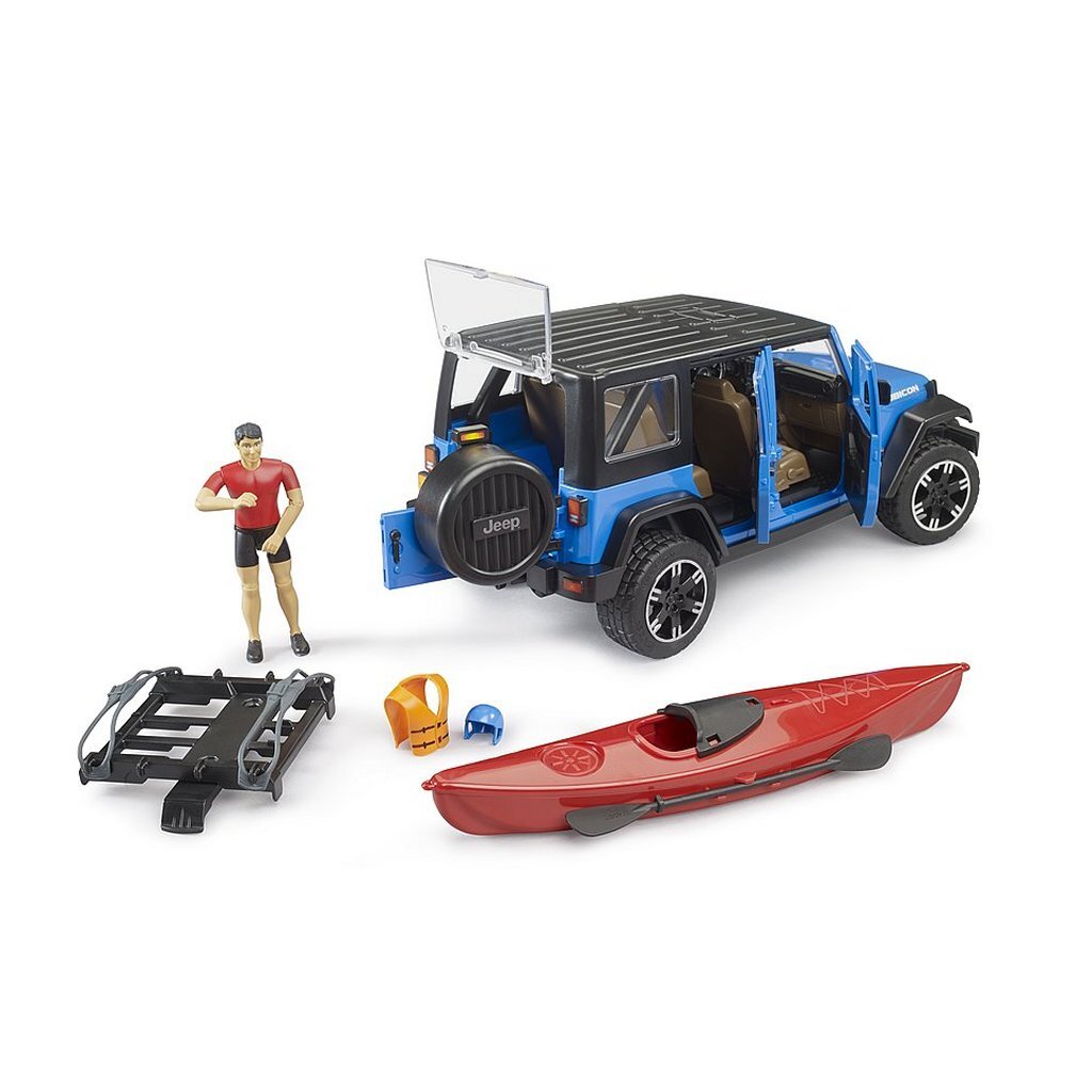 Bruder Jeep Wrangler Rubicon Unlimited with Kayak and Figure