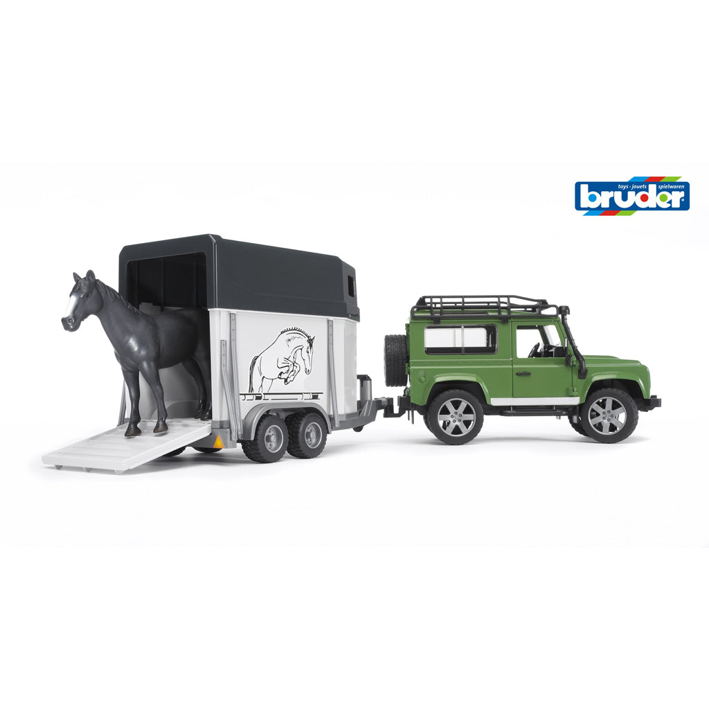 Bruder Land Rover with Horse Trailer and Horse