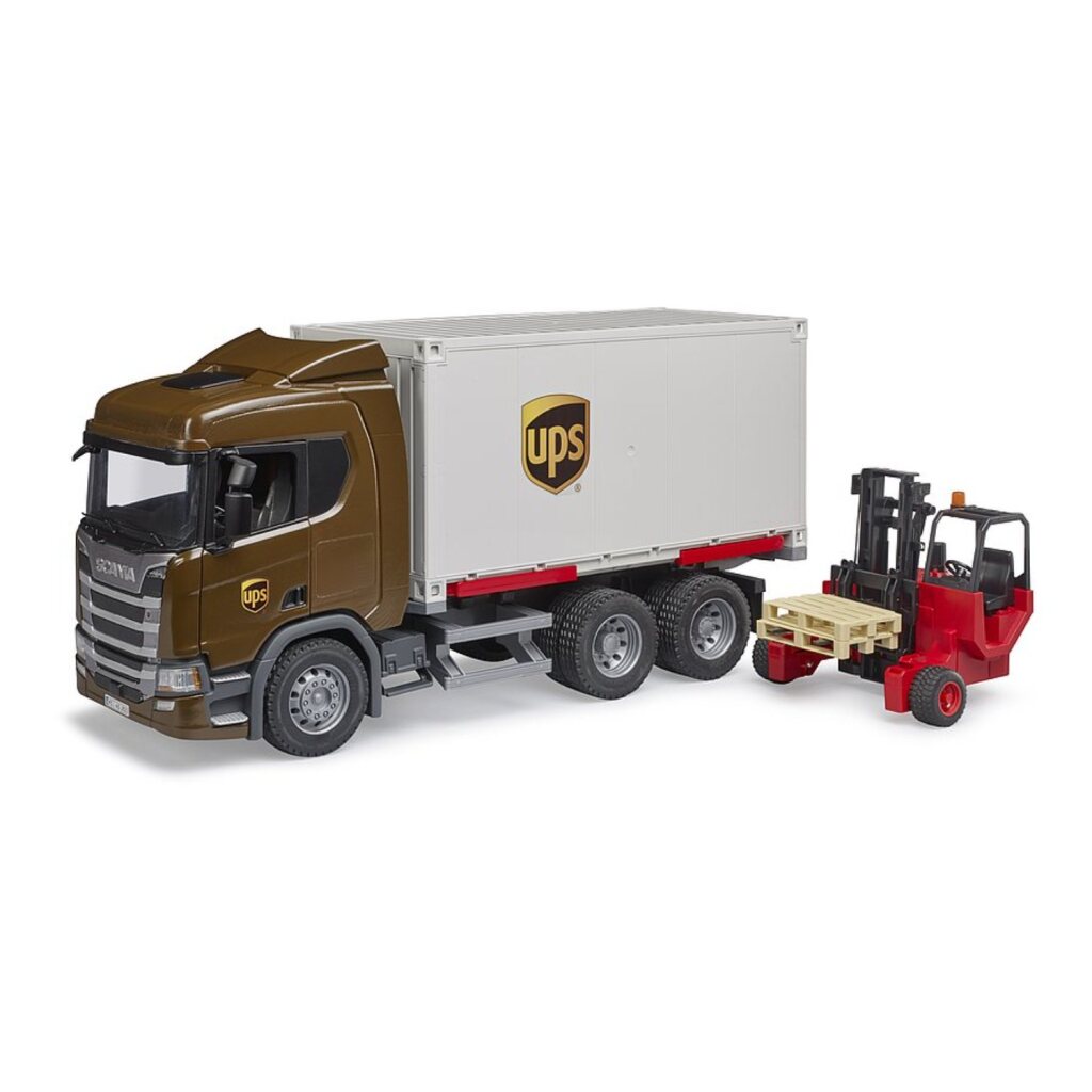 Bruder Scania Super 560R UPS Logistics Truck with Forklift and Pallets - Model 03582