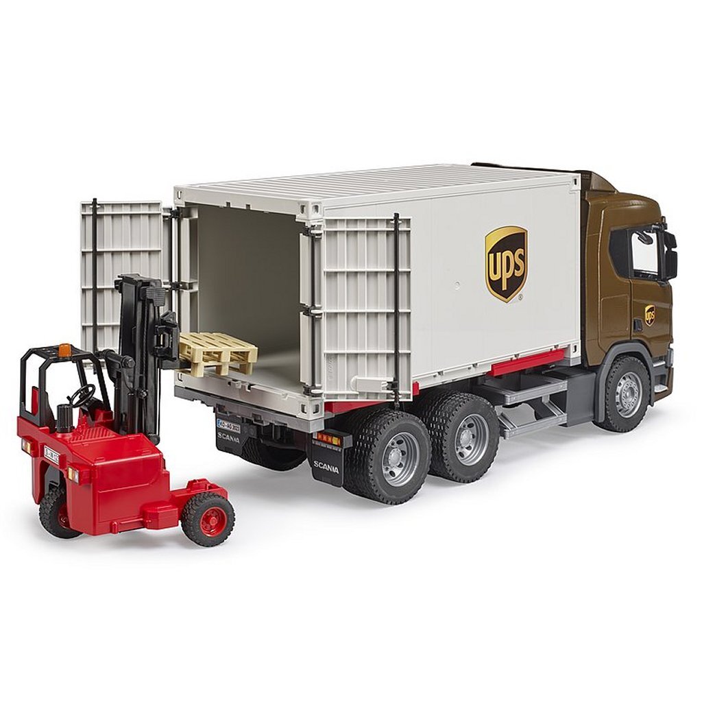 Bruder Scania Super 560R UPS Logistics Truck with Forklift and Pallets - Model 03582