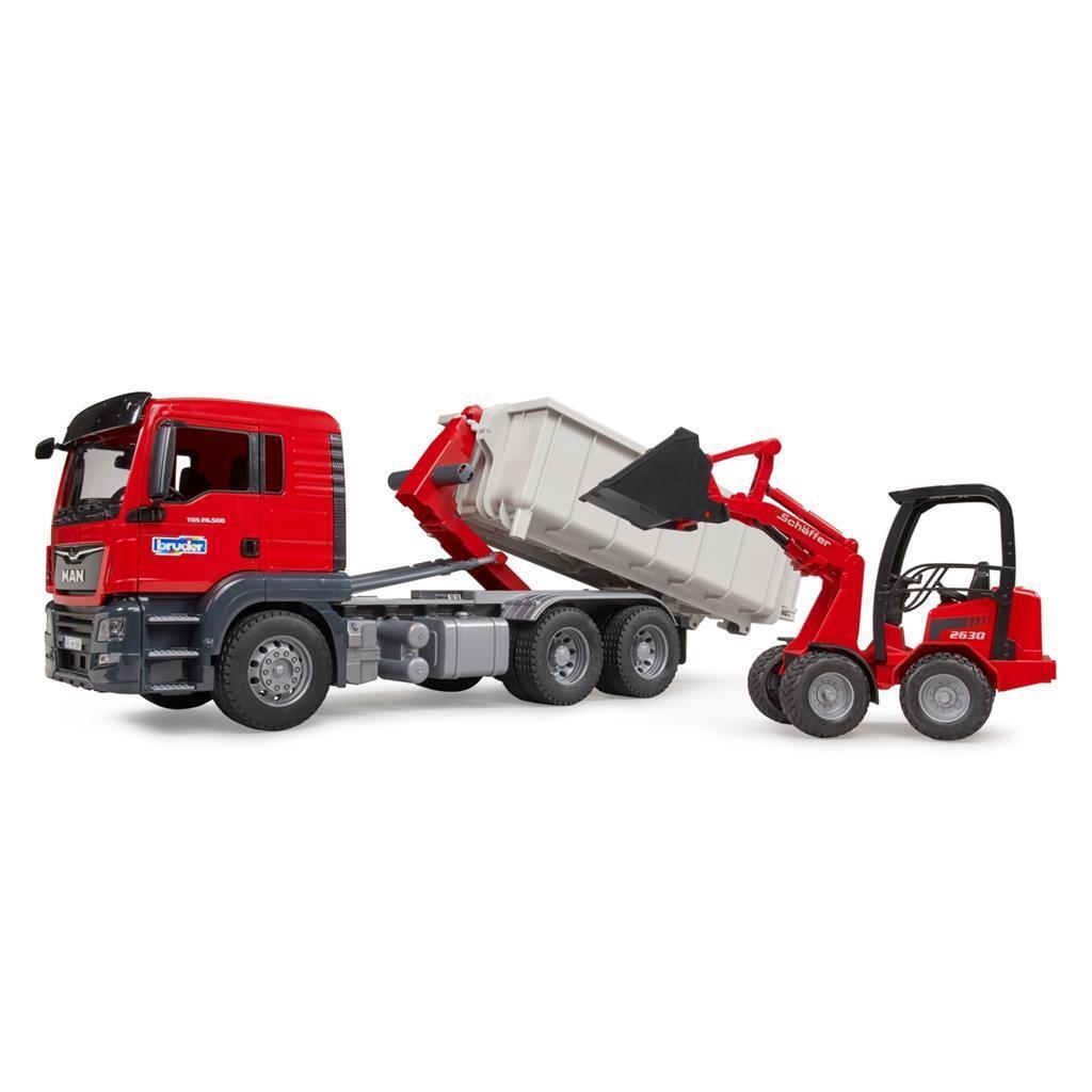 Bruder Man Truck with Roll-off Container + Schaeff Mini Excavator 03624