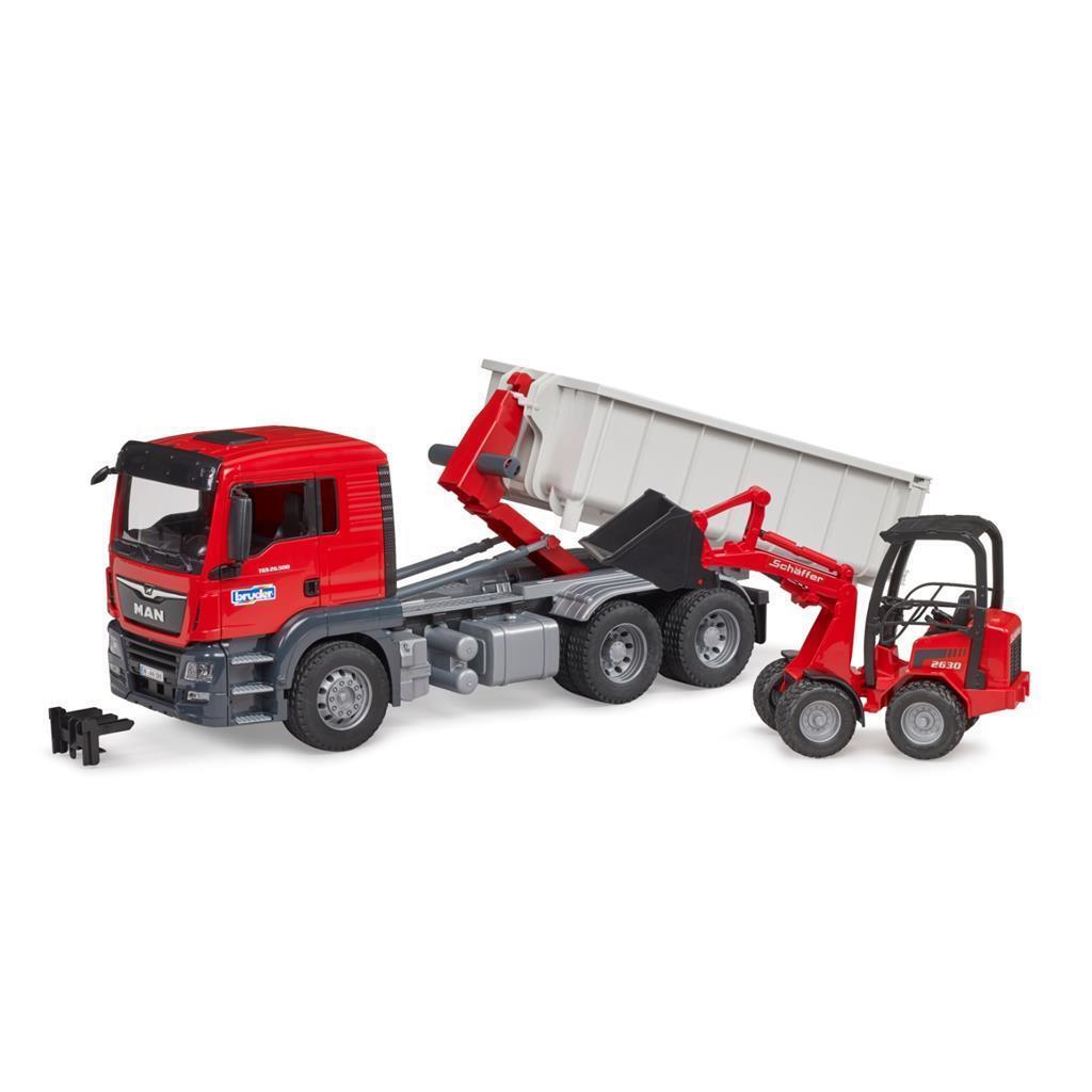Bruder Man Truck with Roll-off Container + Schaeff Mini Excavator 03624