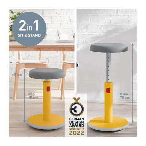 LEITZ Sitz-Steh-Hocker Ergo Cosy Aktiv, gelb höhenverstellbar von 45 - 79 cm über rote Entrieglungstaste, - 1 Stück (6518-00-19) afbeelding 2