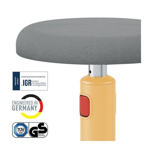 LEITZ Sitz-Steh-Hocker Ergo Cosy Aktiv, gelb höhenverstellbar von 45 - 79 cm über rote Entrieglungstaste, - 1 Stück (6518-00-19) afbeelding 4