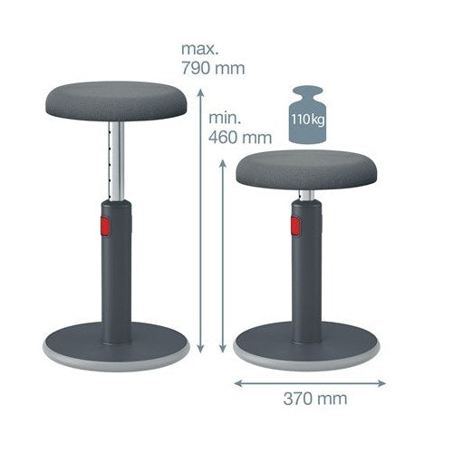LEITZ Sitz-Steh-Hocker Ergo Cosy Aktiv, grau höhenverstellbar von 45 - 79 cm über rote Entrieglungstaste, - 1 Stück (6518-00-89) afbeelding 6
