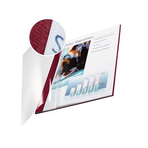 LEITZ Buchbindemappe impressBind, A4, 14 mm, bordeaux, Soft Cover, mit transparenter Titelfolie, Rückseite in Leinen- (7415-00-28) afbeelding 1