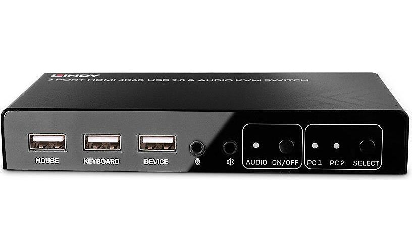 Lindy 2 Port KVM Switch HDMI 4K60, USB 2.0 & Audio Schaltet zwischen 2 HDMI PCs von einer einzigen Konsole (Tastatur, Maus, Monitor) aus um (32809) afbeelding 1