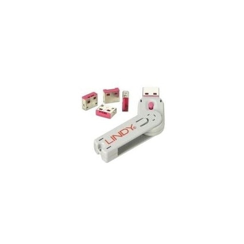 Lindy USB Typ A Port Schloss, pink Vier Port Schlösser für USB mit Schlüssel sind die ideale Lösung, um schnell USB Ports gegen unberechtigten Zugriff zu sichern (40450) - 4002888404501 - image 1