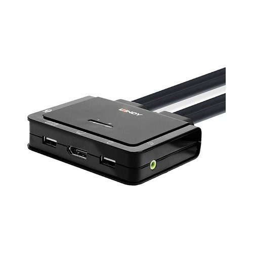 Lindy 2 Port DisplayPort 1.2, USB Typ C, USB 2.0 & Audio Cable KVM Switch Steuern eines DisplayPort-PCs und eines USB Typ C Laptops mit einer Konsole (42346) afbeelding 1