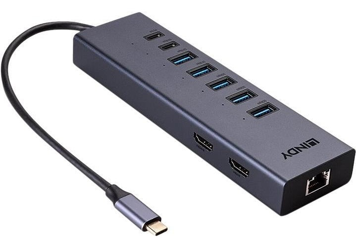 LINDY DST-Mini Duo - Dockingstation - für Smartphone, Tablet, Laptop - USB-C / Thunderbolt 3 / Thunderbolt 4 - 2 x HDMI - GigE - 100 Watt (43373) afbeelding 1