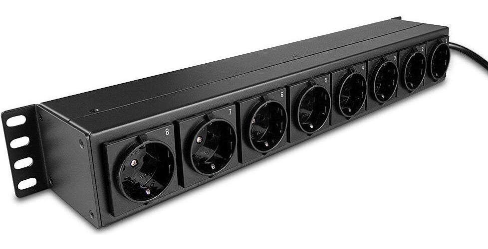 LINDY - Steckdosenleiste (Rack - einbaufähig) - Schuko-Steckdosen, horizontal, mit Schalter - Wechselstrom 250 V - 3500 Watt - Eingabe, Eingang CEE 7/4 - Ausgangsanschlüsse: 8 (power CEE 7/3) - 1,5U - 48,3 cm (19") - 2,0m Schnur - Schwarz (73025) afbeelding 1