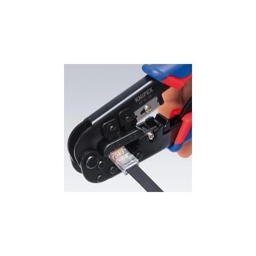 Knipex Crimpzange für Westernstecker 6/8-polig, SB RJ11/ RJ12, mit Ratsche, 975110SBExakter Crimpvorgang durch Parallelcrimpung,mit Zwangssperre, mit zusätzlicher Abisolierfunktion fürRundkabel (97 51 10 SB) afbeelding 1