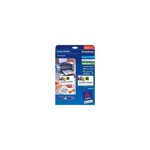 Avery Quick&Clean - Visitenkarten (doppelseitig) - weiß - 54 x 85 mm - 270 g/m2 - 250 Karte(n) (25 Bogen x 10) (C32026-25) afbeelding 1