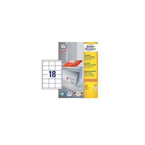 Avery - Selbstklebende Etiketten - weiß - 64 x 45 mm - 1800 Stck. (100 Bogen x 18) (3671) afbeelding 1