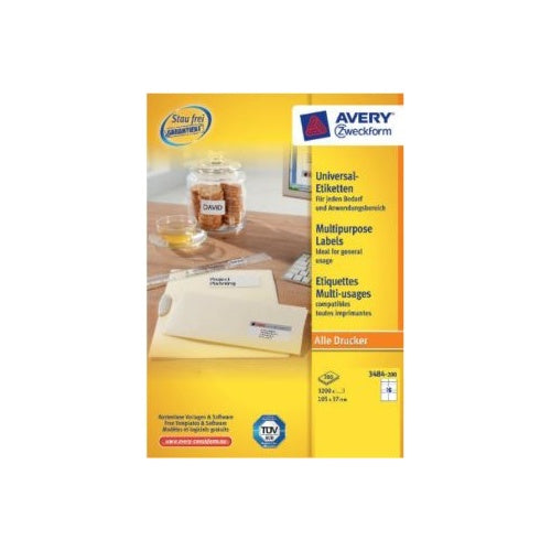 Avery Zweckform Universal - Permanente, selbstklebende Papieretiketten - weiß - 105 x 148 mm - 800 Etikett(en) (200 Bogen x 4) (3483-200) afbeelding 1