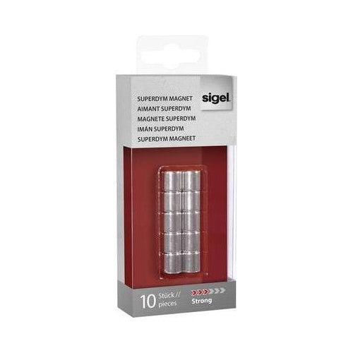 Sigel SuperDym-Magnete C5 "Strong", Zylinder-Design, silber, Ø 10x10 mm, 10 Stück (GL701) - 4004360843235 - image 1
