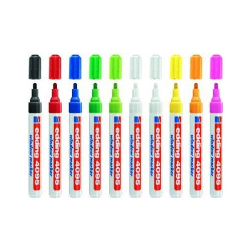 Edding 4095. Schreibfarben: Schwarz, Blau, Grün, Orange, Pink, Rot, Weiß, Gelb, Strichbreite (min): 2 mm, Strichbreite (max): 3 mm. Menge pro Packung: 10 Stück(e) (4-4095999) afbeelding 1