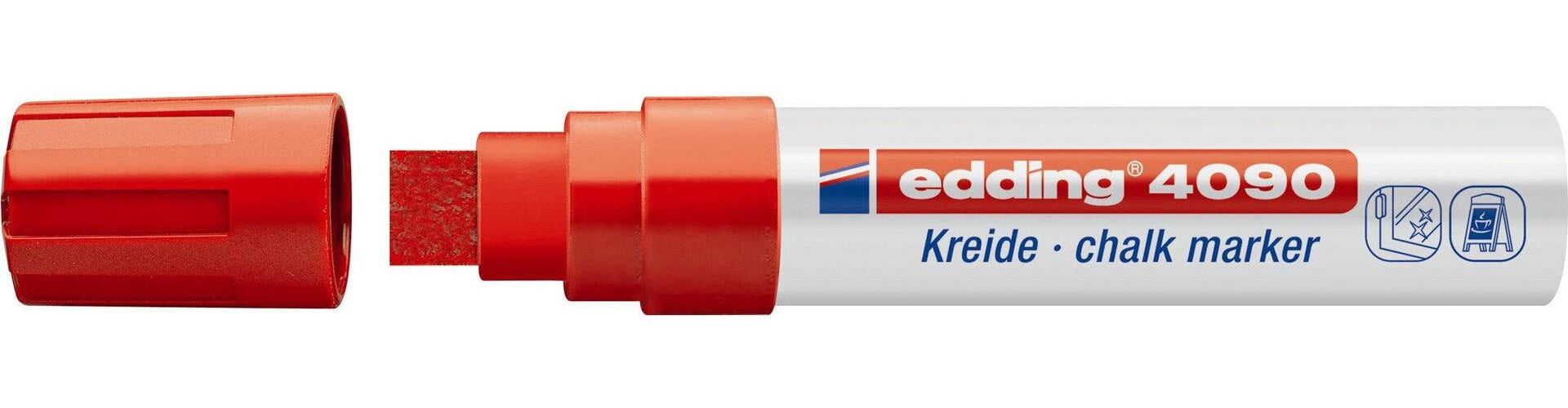 edding 4090 - Kreide-Marker - bunt - Keilspitze 4-15 mm breit - 4er Set - Kreidestift (feucht abwischbar) für Tafel, Fenster, Glas, Spiegel, Whiteboard. Schreiben, Zeichnen, Handlettering (4-4090-4999) afbeelding 1