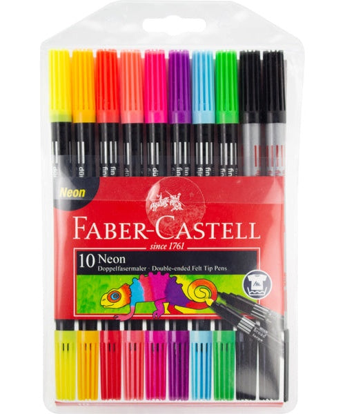 Faber Castell FC-151109 Viltstiften Duo Neon Kleuren In Etui 10 Stuks afbeelding 1
