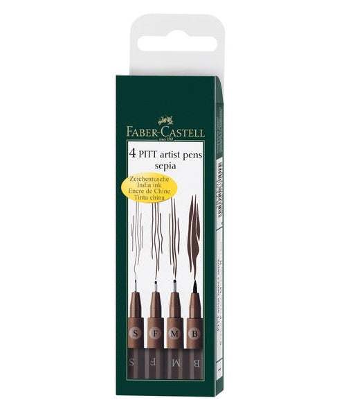 Faber Castell FC-167101 Tekenstift Faber-Castell Pitt Artist Pen 4-delig Etui Donker Sepia afbeelding 1