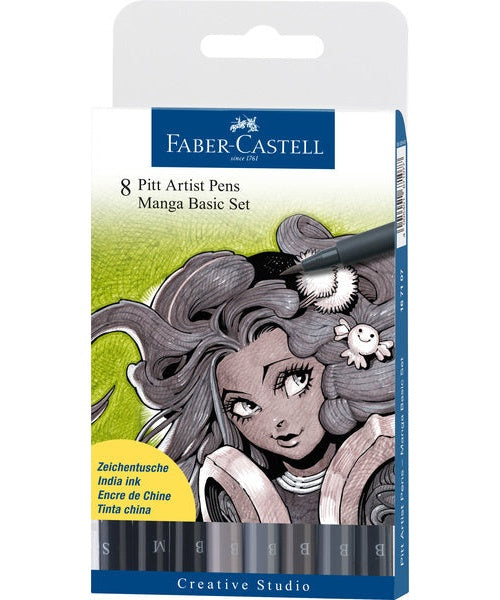Faber Castell FC-167107 Tekenstift Faber-Castell Pitt Artist Pen Manga 8-delig Etui Basic afbeelding 1