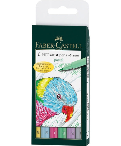 Faber Castell FC-167163 Tekenstift Faber-Castell Pitt Artist Pen Brush Etui A 6 Stuks Pastel afbeelding 1