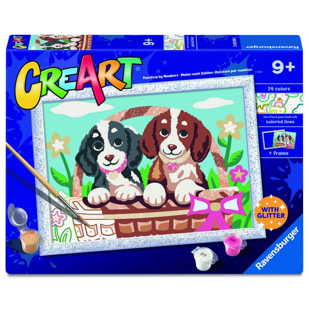 Ravensburger CreArt Paint by Numbers Dogs in Basket - Suitable for Ages 9+