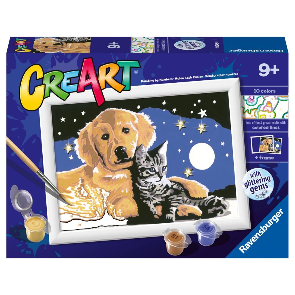 Ravensburger CreArt Paint by Numbers Dog and Cat Glitter 18 x 13 cm