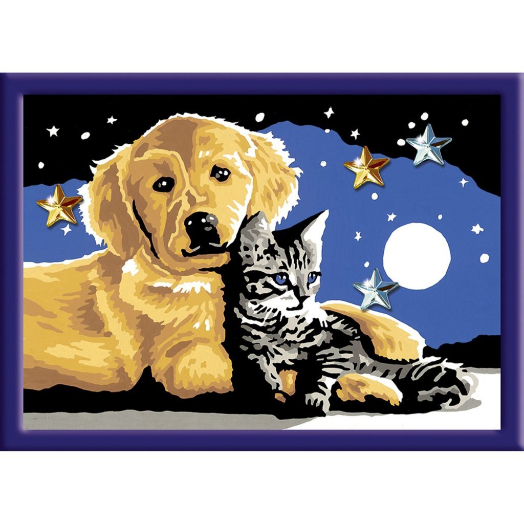 Ravensburger CreArt Paint by Numbers Dog and Cat Glitter 18 x 13 cm