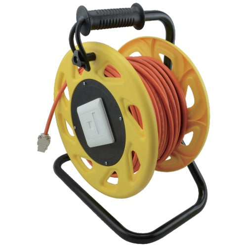 Helos Kabeltrommel, NetzwerkkabelCat.7 RohkabelA, mobil, orange/gelb, 50,0m robustes Design , 1000 MHz Installationskabel , Keystone Buchse Cat 6A mit integrierte Datendose Cat6 mit Staubschutzkappe , Metallfuß für sicheren und stabilen Sta afbeelding 1