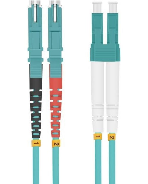 Helos - Patch-Kabel - E2000 Multi-Mode zu LC Multi-Mode - 1 m - Glasfaser - Duplex - 50/125 Mikrometer - OM3 - Aquamarin - 4005938546909 - image 1
