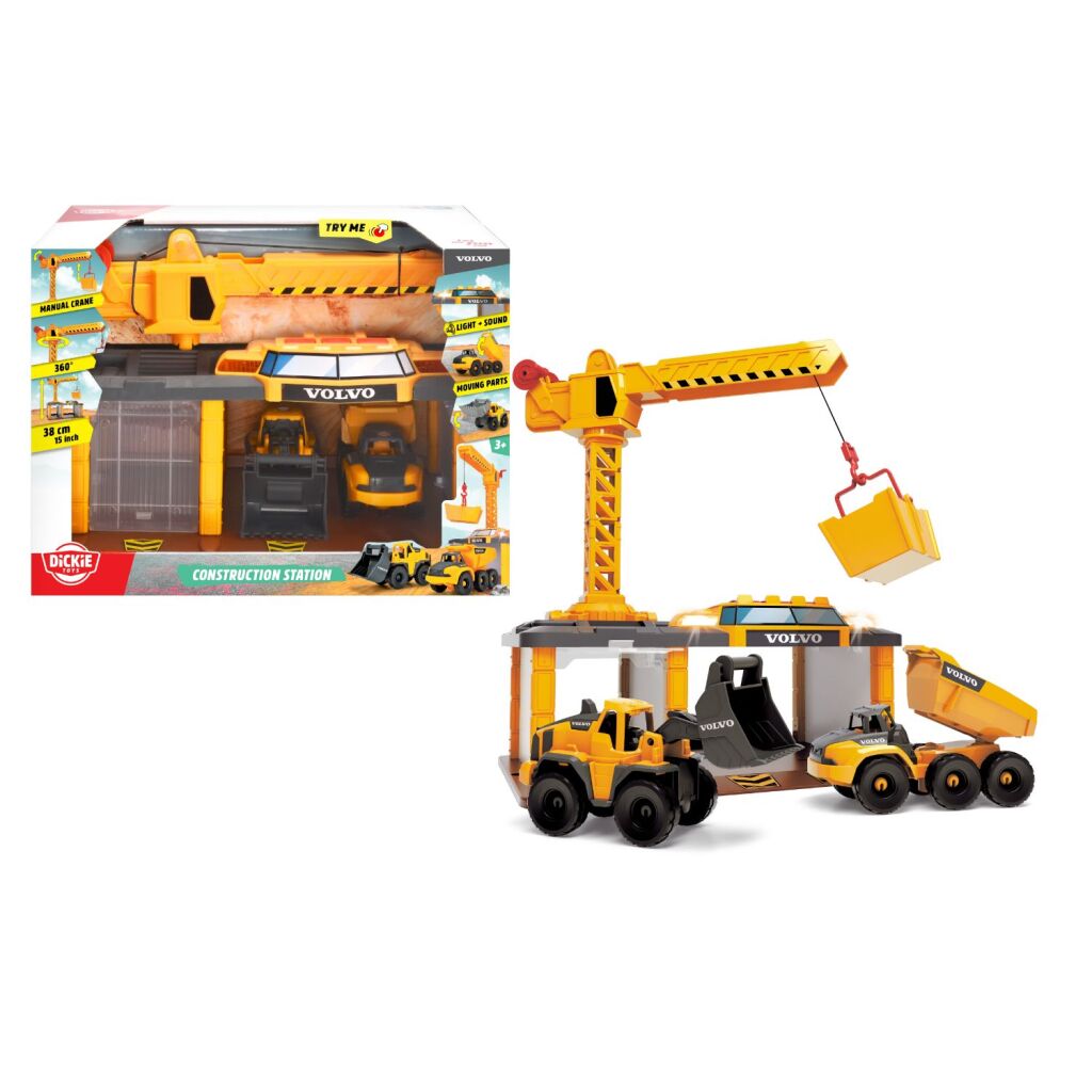 Dickie Toys Construction Station + Light and Sound - Includes Crane and 2 Vehicles
