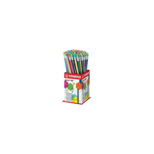 STABILO Bleistift Pencil 160 mit Radierer, 72er Display Härtegrad: HB, farbig lackiert mit weißen Kantenstreifen, - 1 Stück (2160/72-1HB) - 4006381505307 - image 1