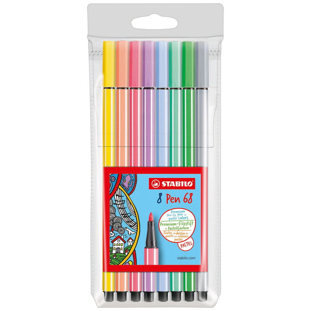 Stabilo Pen 68 Fibre-Tip Pens Set 8 Pastel Colors