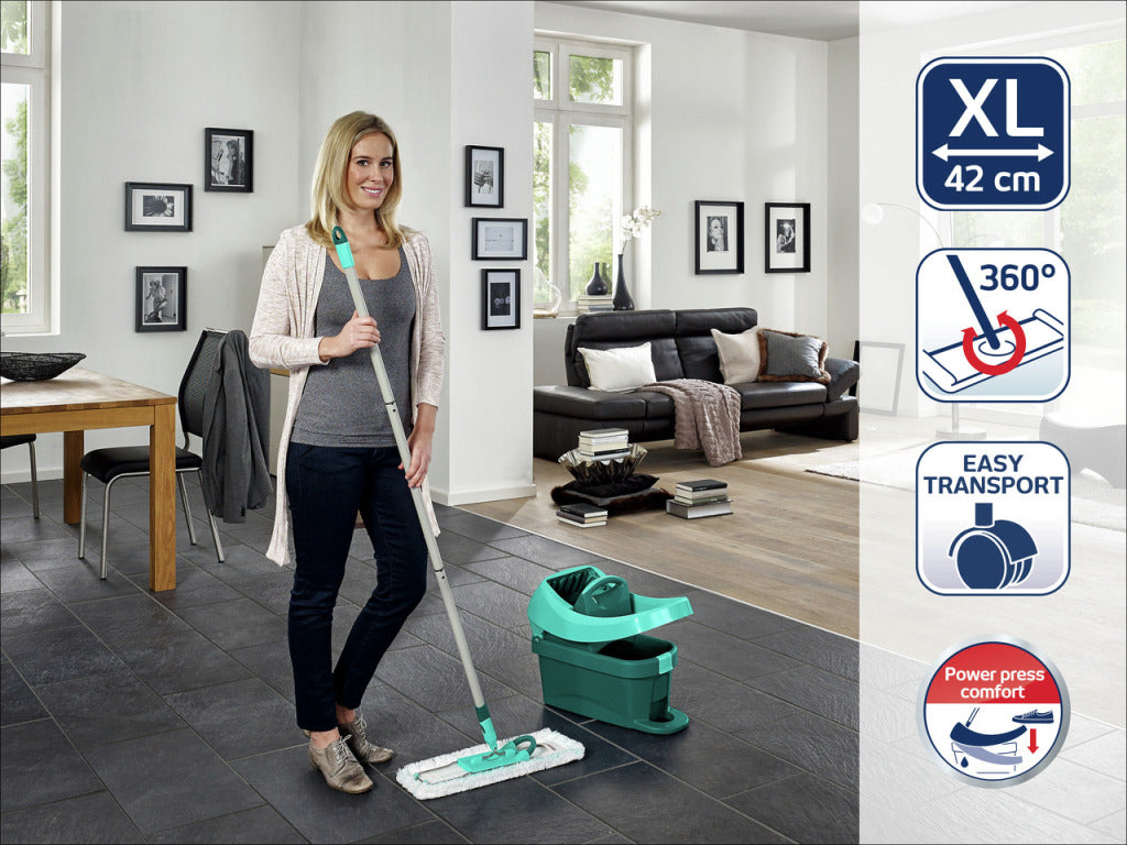 Leifheit 55167 Profi Floor Wiper XL 42 cm Complete System with Wheels Micro Duo + Static Plus