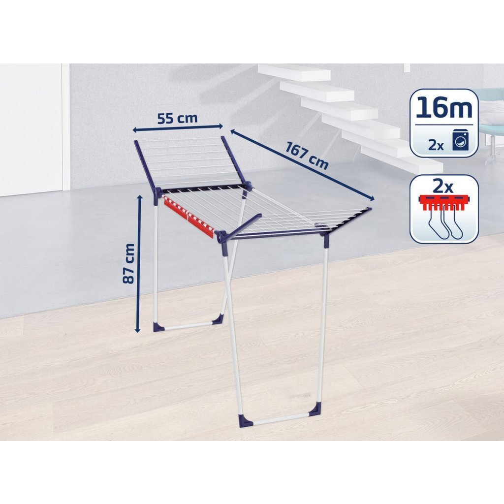 Leifheit Pegasus Drying Rack 160 Solid Slim 16 m Drying Length Blue/White