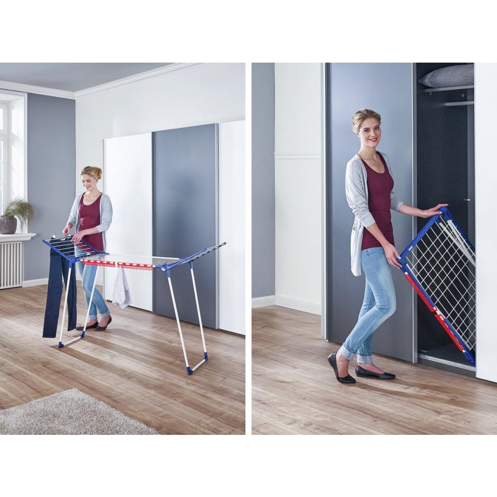 Leifheit Pegasus Drying Rack 160 Solid Slim 16 m Drying Length Blue/White