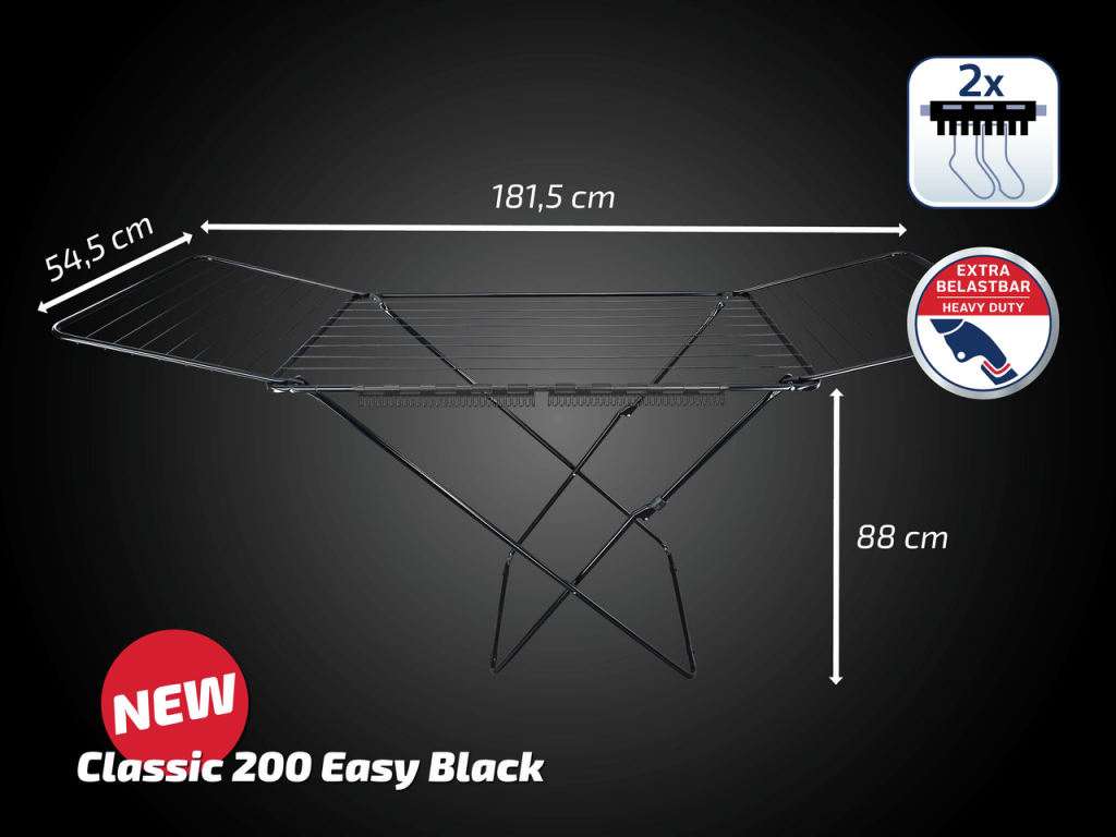 Leifheit Classic 200 Easy Drying Rack Black 20 m 81696